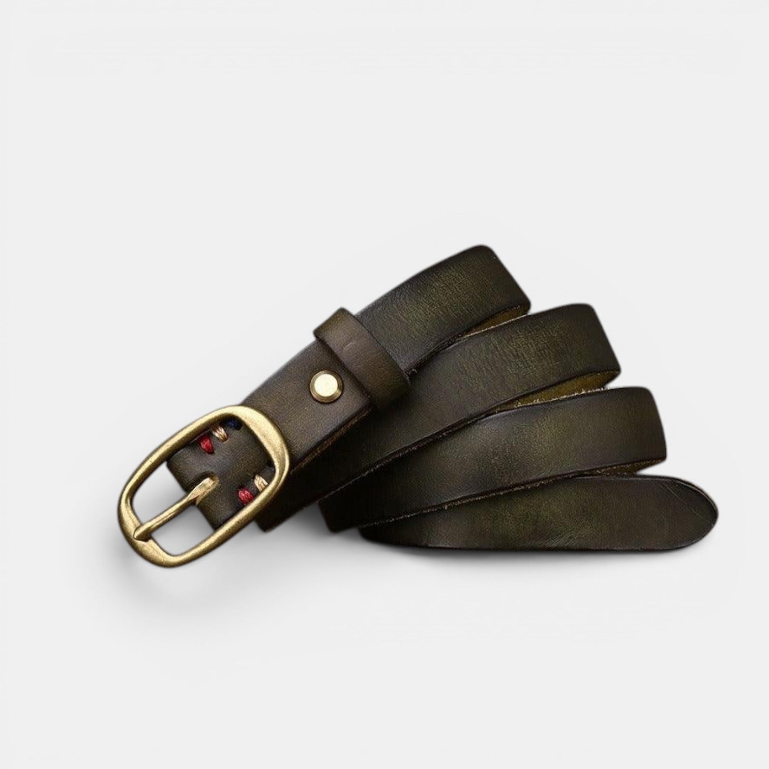 Ceinture Cuir Femme Pleine Fleur Boucle Laiton Rouge | Vamira