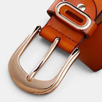 Ceinture Cuir Lisse Boucle Ardillon Arrondie Dorée Femme | Alvorn La Maison de la Ceinture