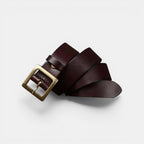 Ceinture Cuir Femme Boucle Carrée Dorée Marron | Vaskia