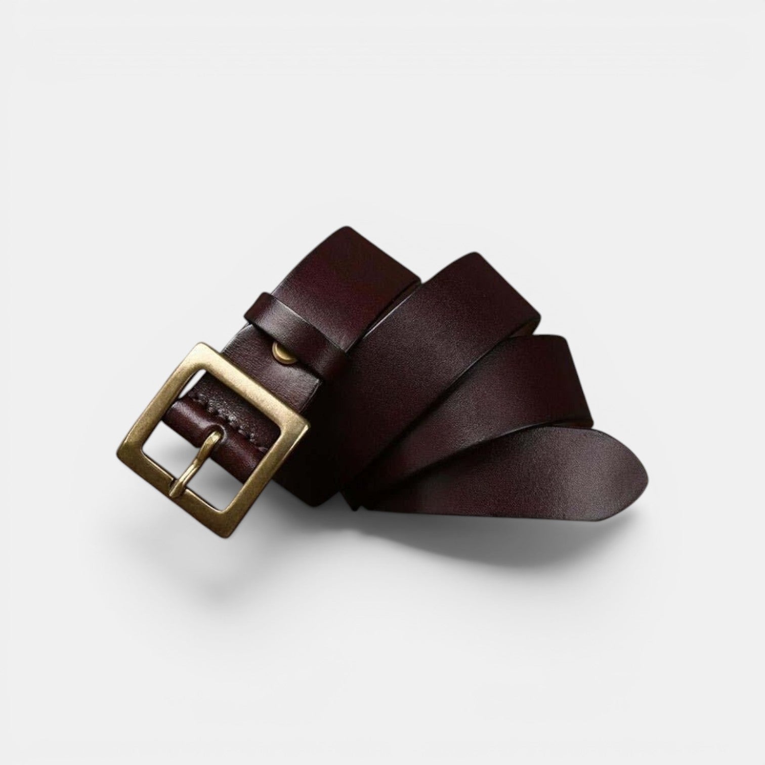 Ceinture Cuir Femme Boucle Carrée Dorée Marron | Vaskia