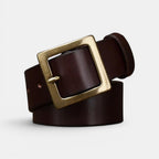 Ceinture Cuir Femme Boucle Carrée Dorée Marron | Vaskia