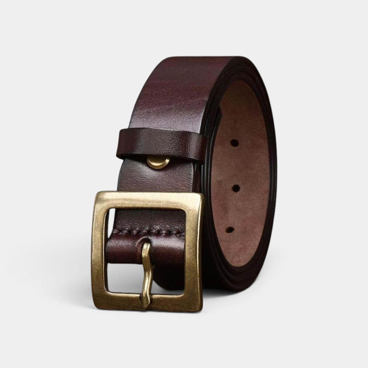 Ceinture Cuir Femme Boucle Carrée Dorée Marron | Vaskia