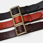 Ceinture Cuir Femme Boucle Carrée Dorée Marron | Vaskia