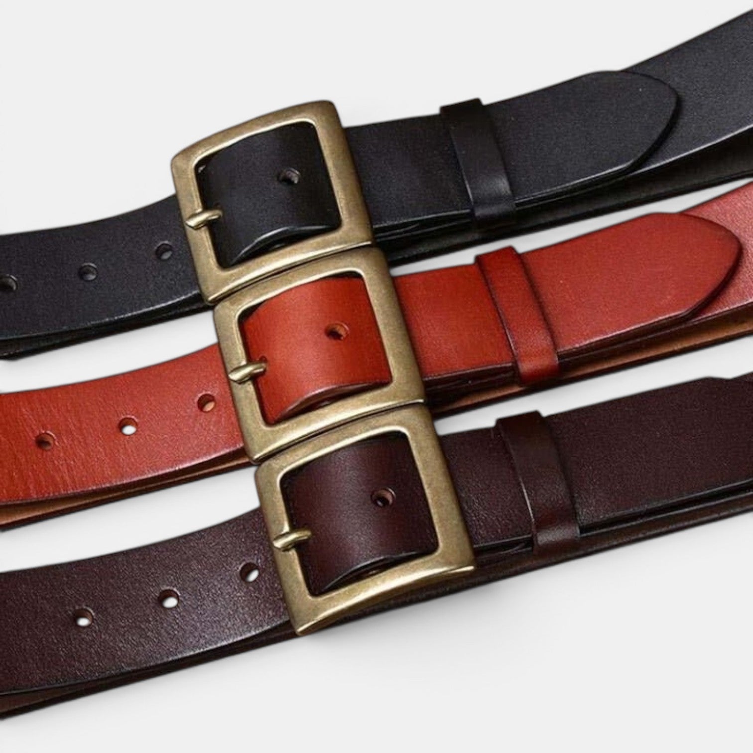 Ceinture Cuir Femme Boucle Carrée Dorée Marron | Vaskia