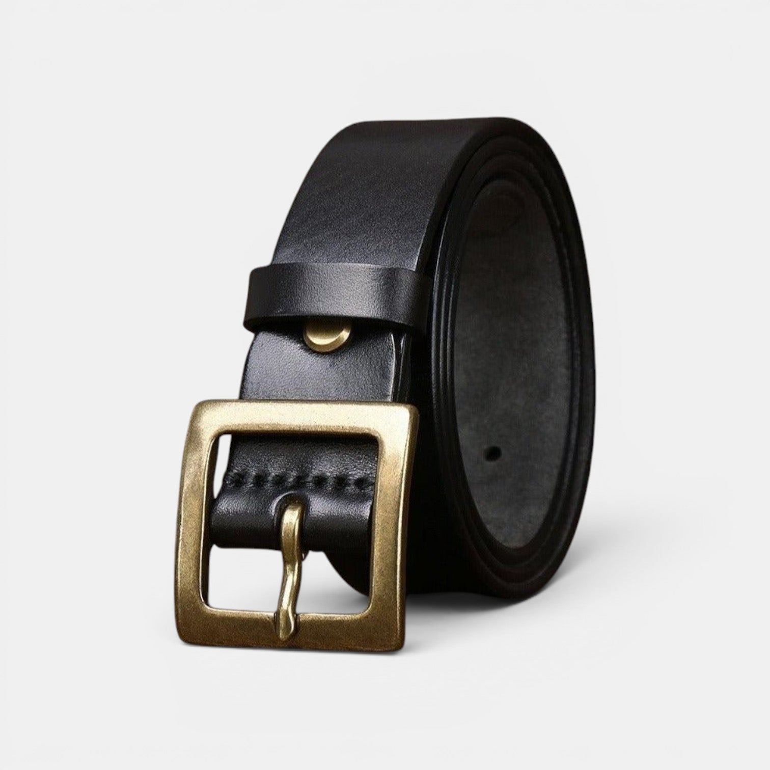 Ceinture Cuir Femme Boucle Carrée Dorée Marron | Vaskia
