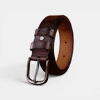 Ceinture Cuir Texturé Femme Boucle Arrondie Café | Nalvira