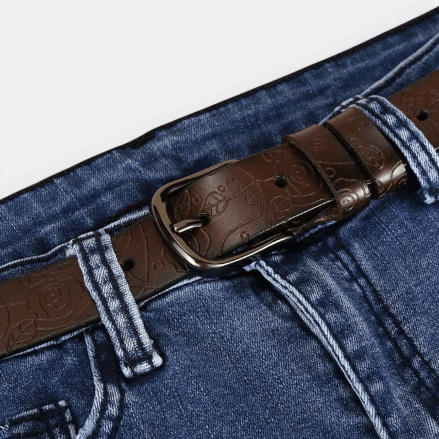 Ceinture Cuir Texturé Femme Boucle Arrondie Café | Nalvira