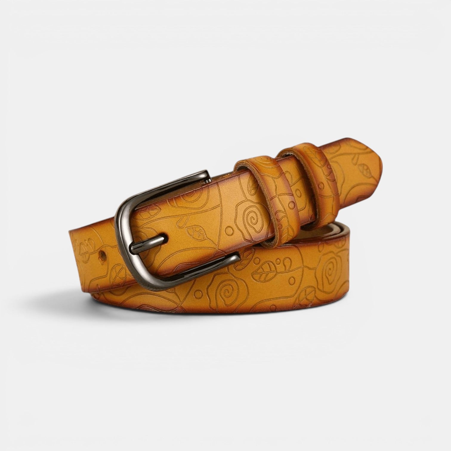 Ceinture Cuir Texturé Femme Boucle Arrondie Café | Nalvira