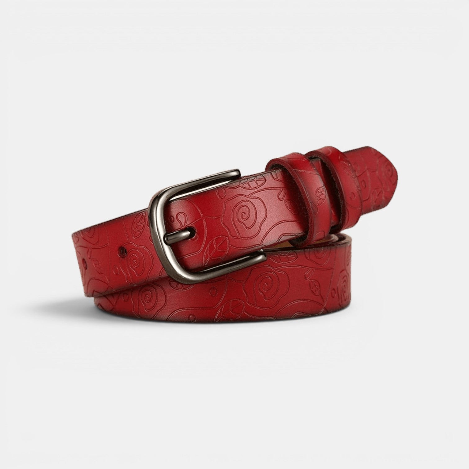Ceinture Cuir Texturé Femme Boucle Arrondie Café | Nalvira