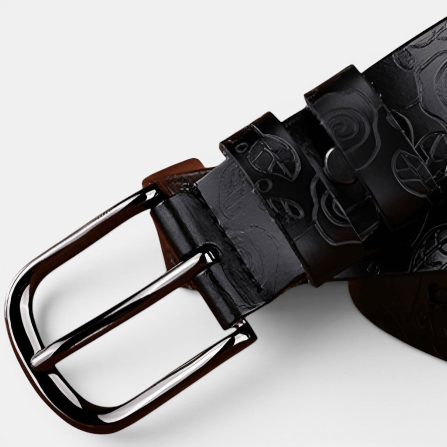 Ceinture Cuir Texturé Femme Boucle Arrondie Café | Nalvira