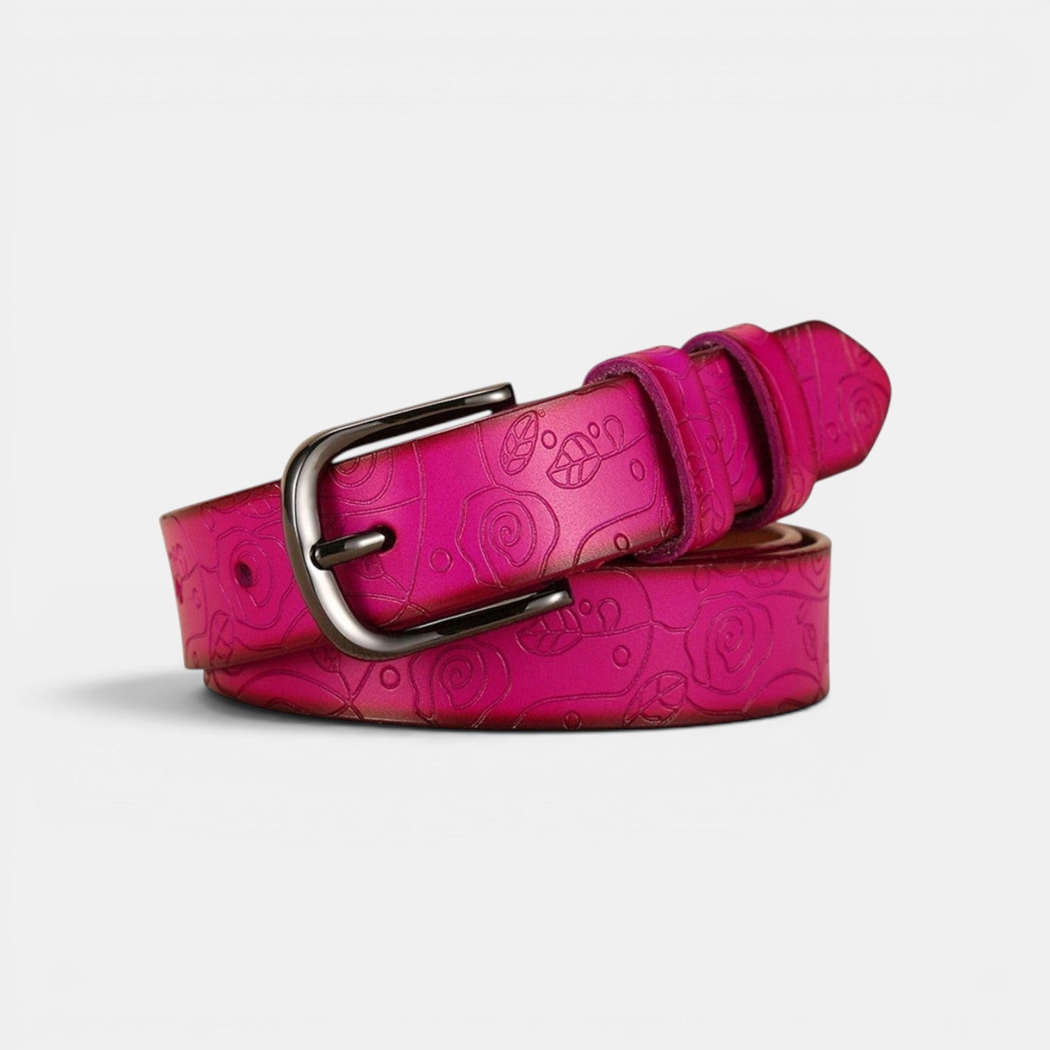Ceinture Cuir Texturé Femme Boucle Arrondie Café | Nalvira