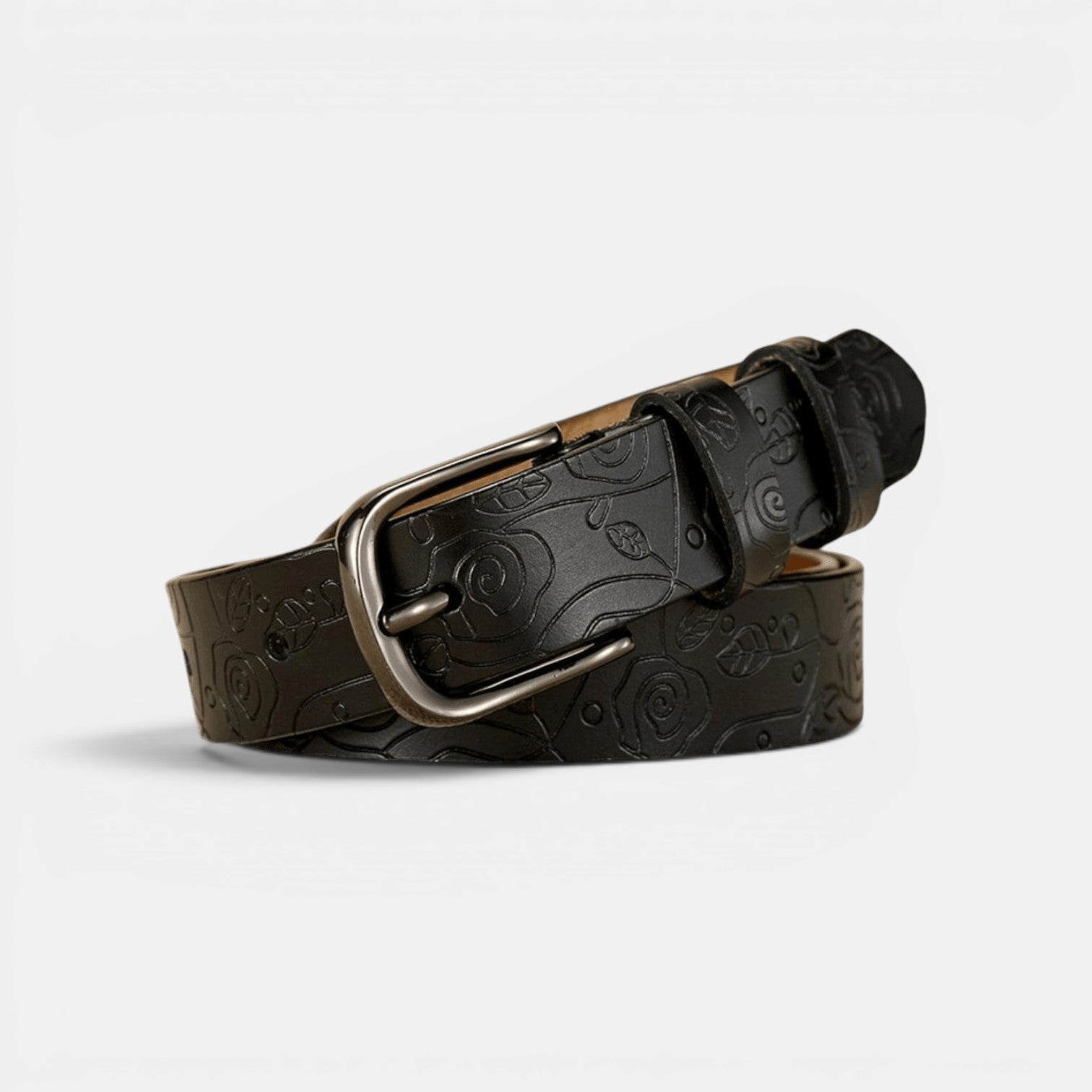 Ceinture Cuir Texturé Femme Boucle Arrondie Café | Nalvira