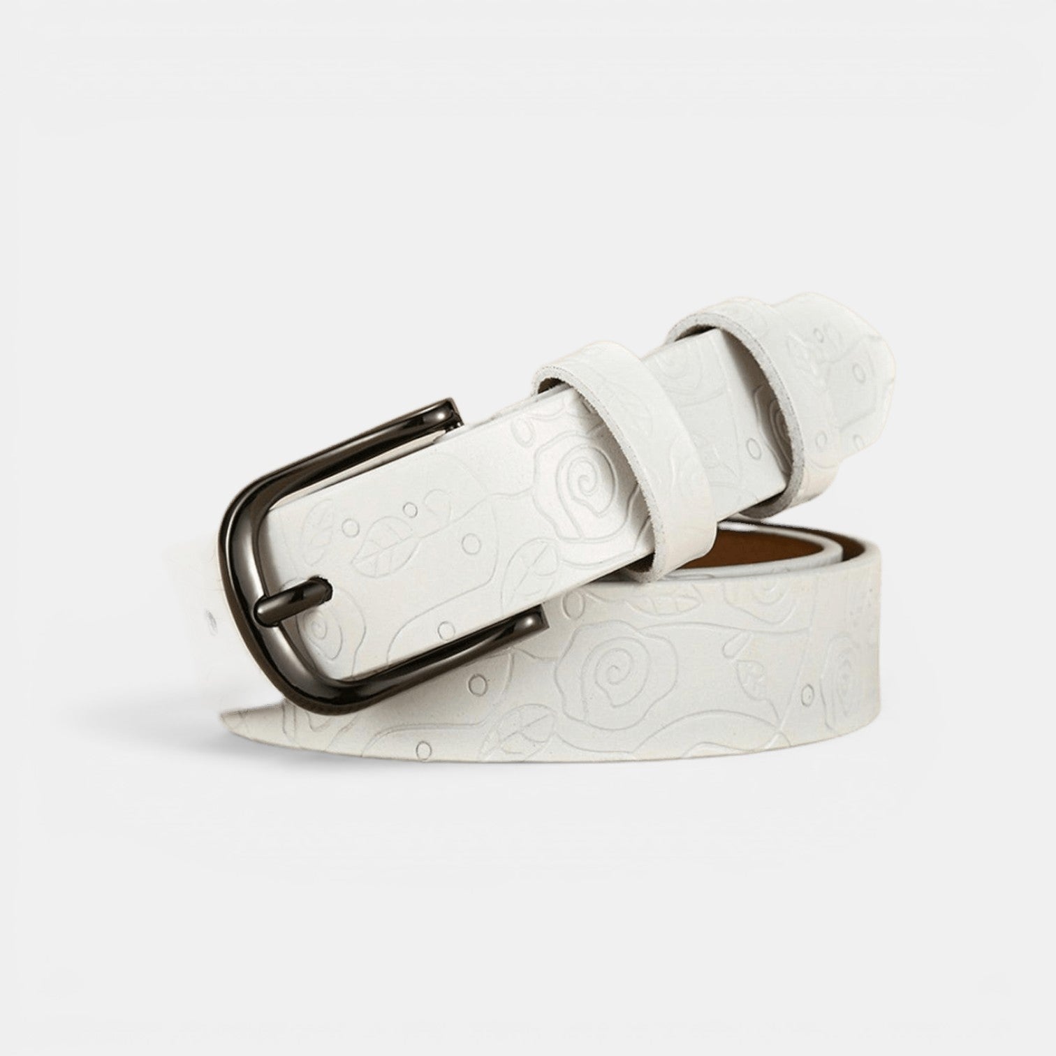 Ceinture Cuir Texturé Femme Boucle Arrondie Café | Nalvira