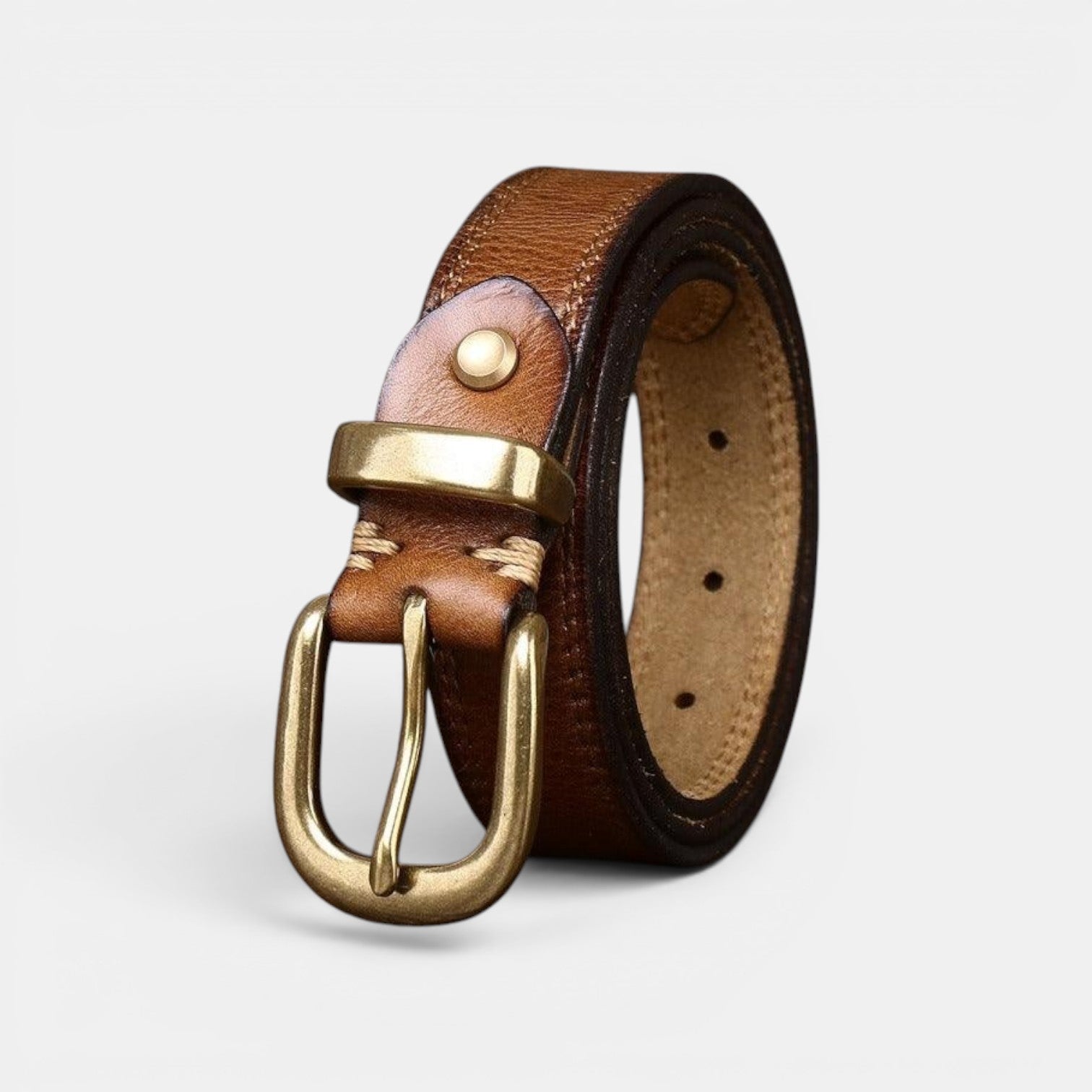 Ceinture Cuir Femme Boucle Arrondie Laiton Rouge | Elvara
