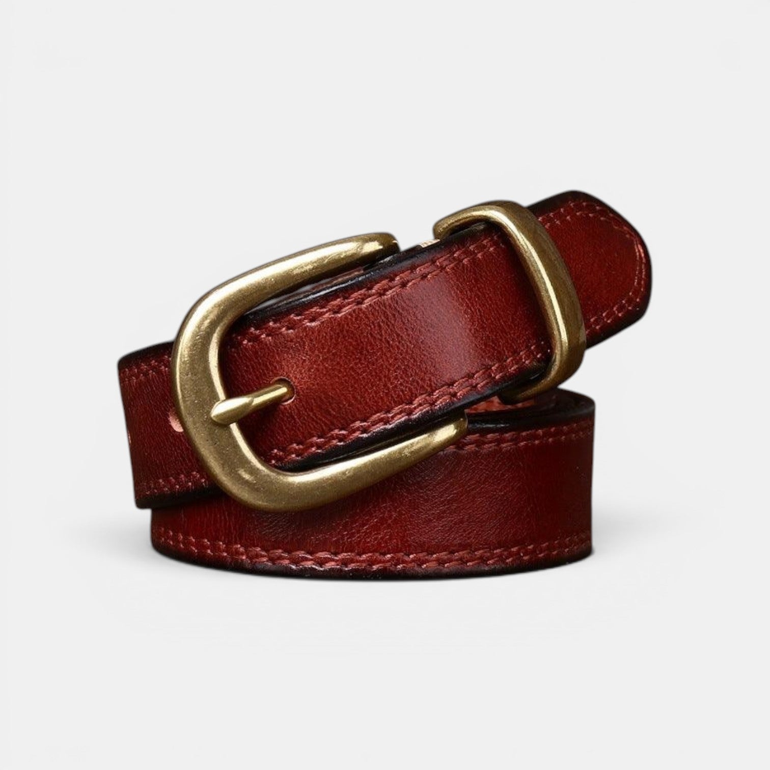 Ceinture Cuir Femme Boucle Arrondie Laiton Rouge | Elvara