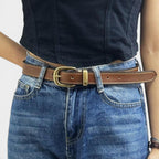 Ceinture Cuir Femme Boucle Arrondie Laiton Rouge | Elvara