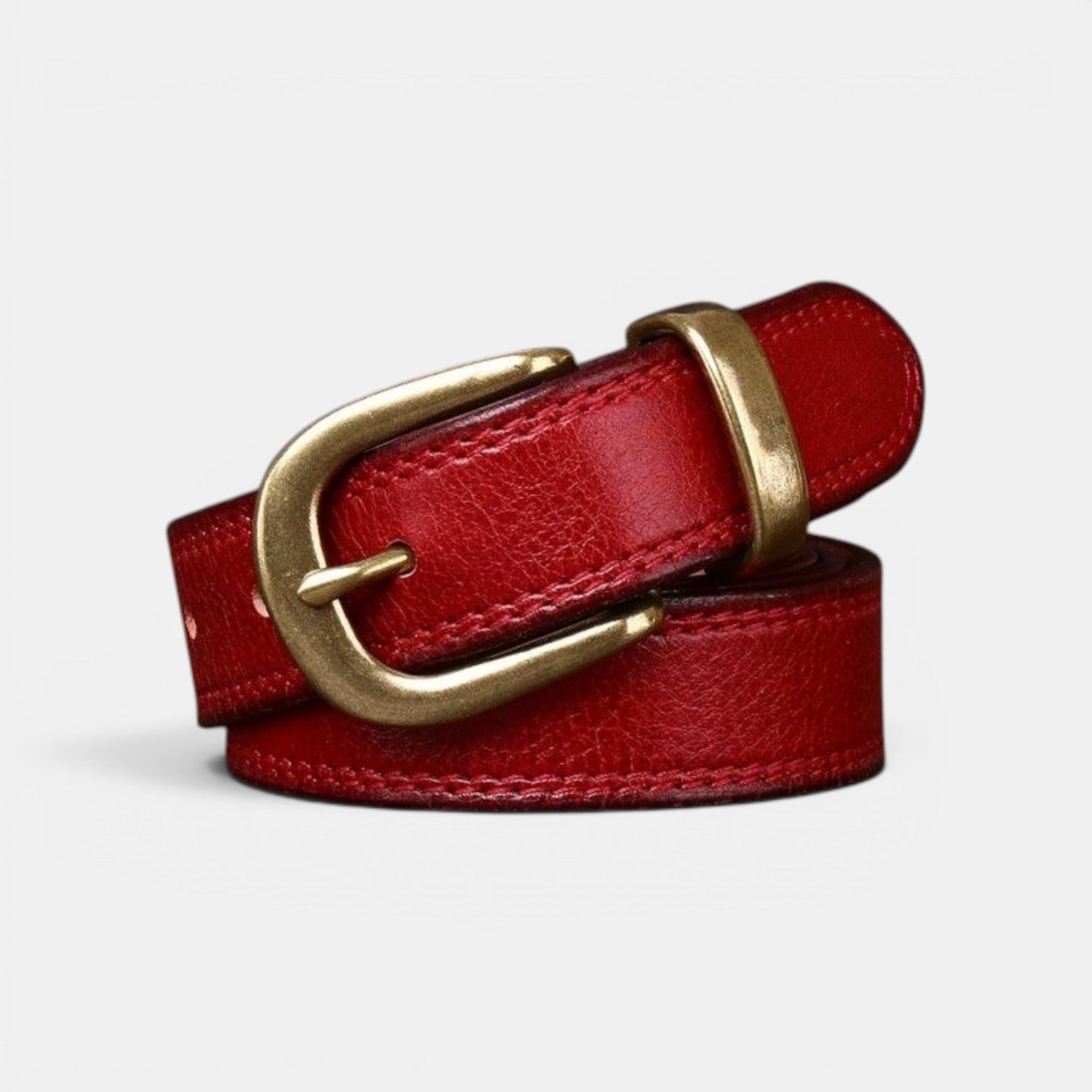 Ceinture Cuir Femme Boucle Arrondie Laiton Rouge | Elvara