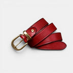 Ceinture Cuir Femme Boucle Arrondie Laiton Rouge | Elvara