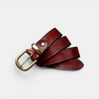 Ceinture Cuir Femme Boucle Arrondie Laiton Rouge | Elvara