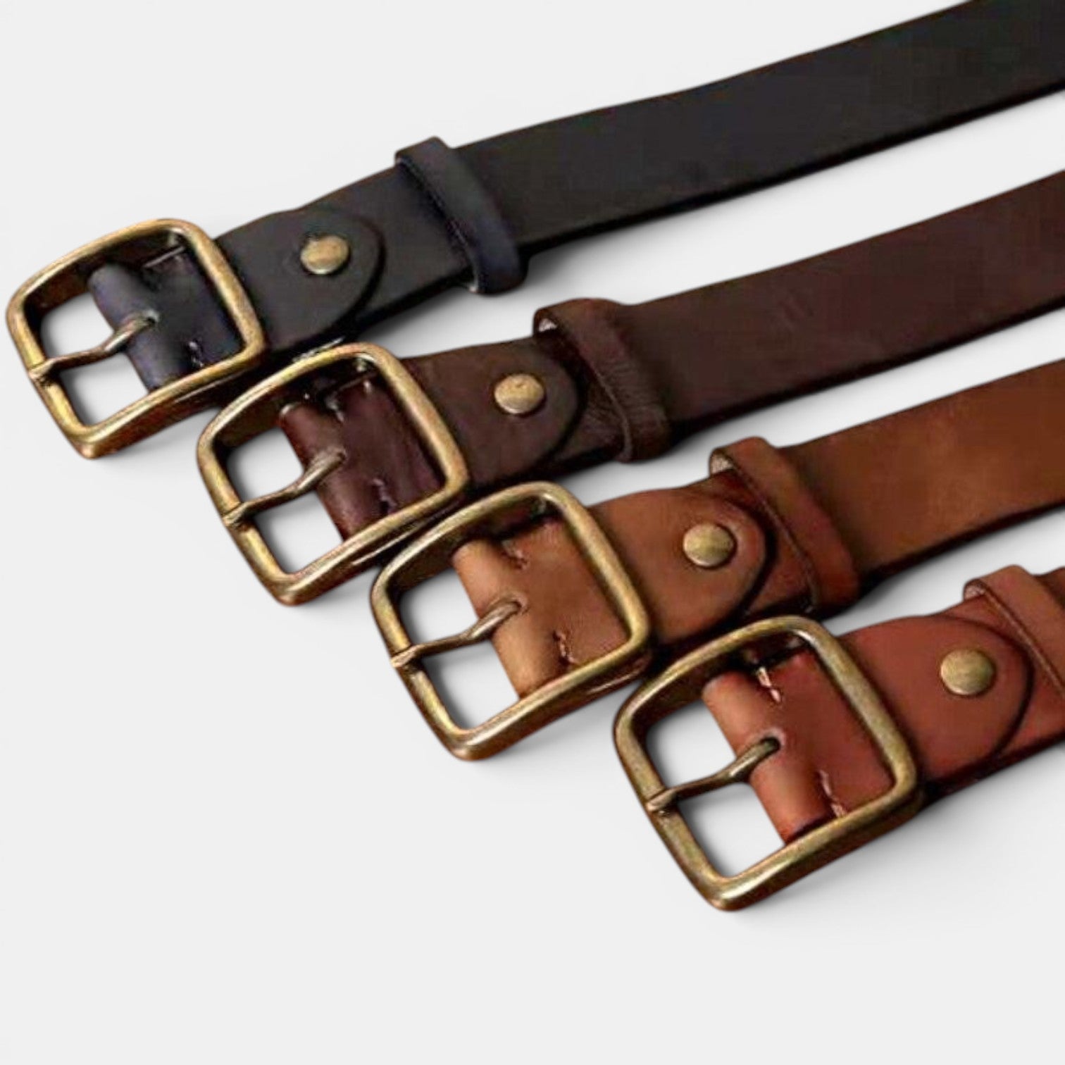 Ceinture Cuir Pleine Fleur Homme Boucle Laiton Massif | Vartek
