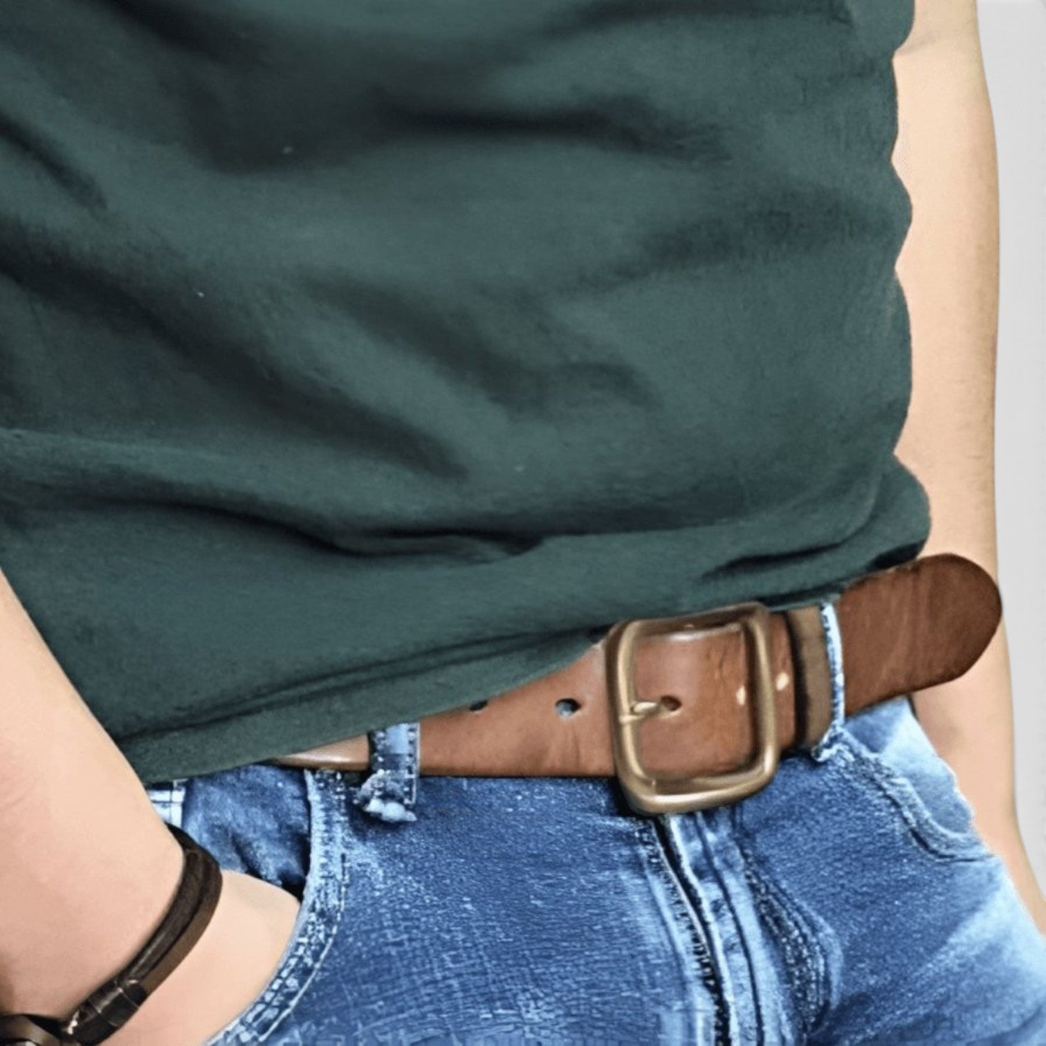 Ceinture Cuir Pleine Fleur Homme Boucle Laiton Massif | Vartek