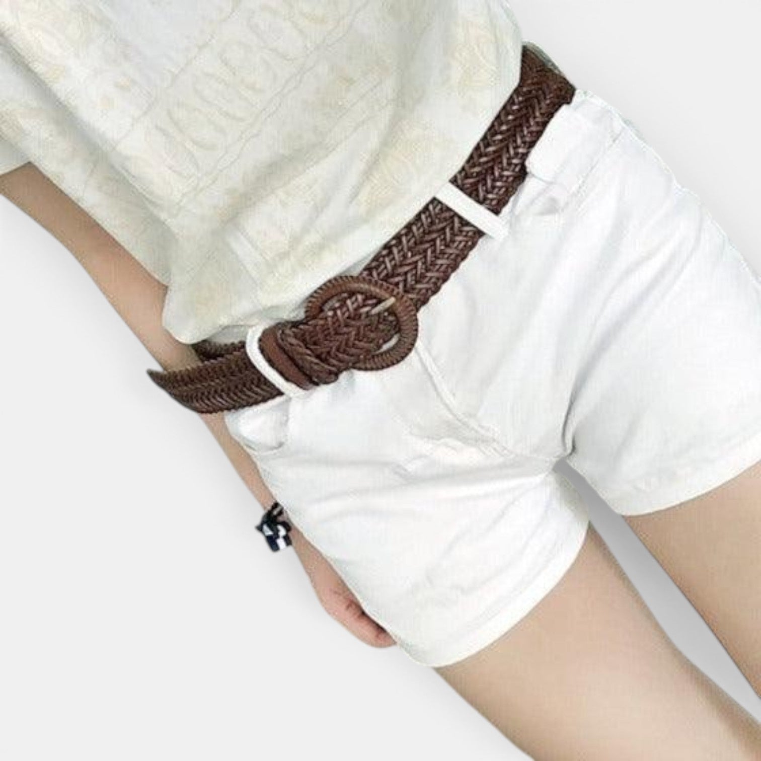 Ceinture Cuir Tressée Femme Boucle Arrondie Marron | Norvex
