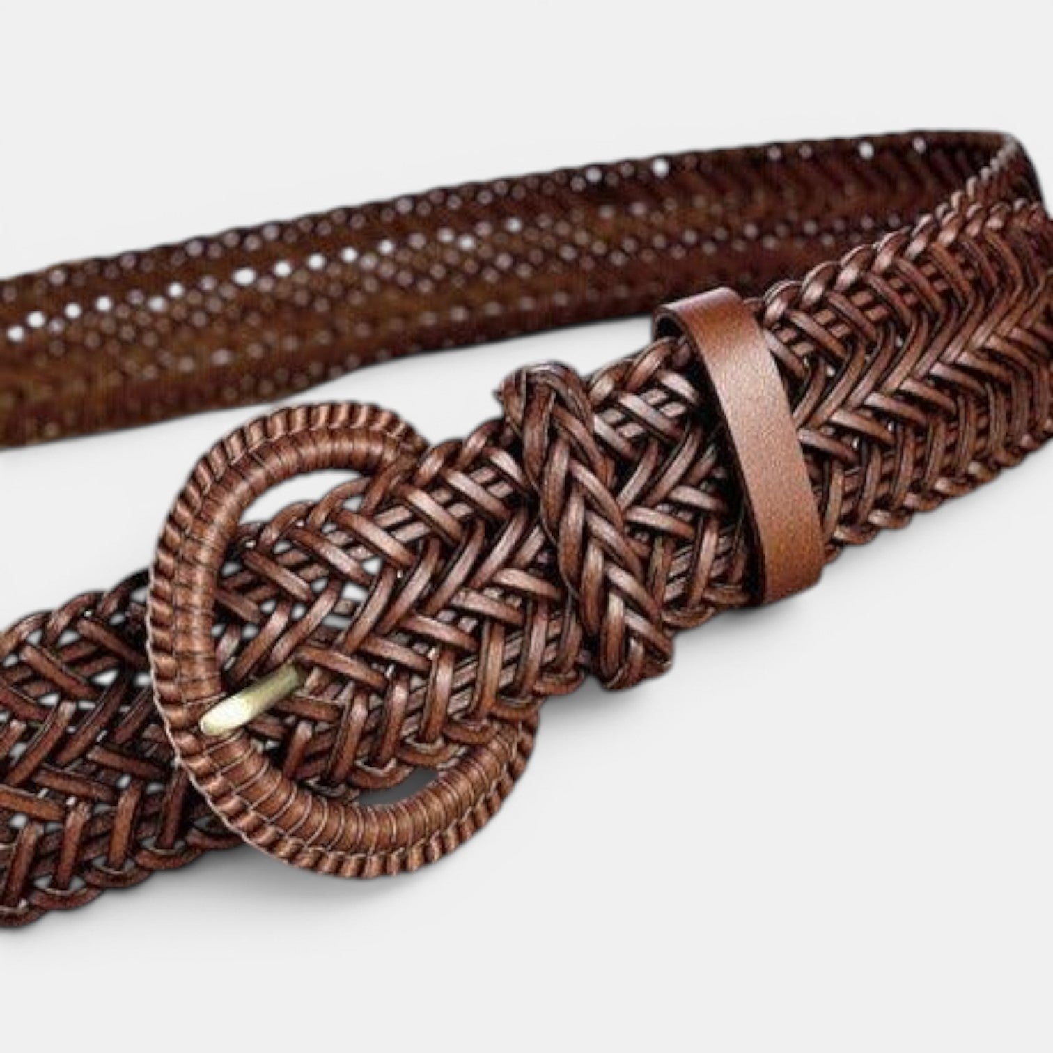 Ceinture Cuir Tressée Femme Boucle Arrondie Marron | Norvex