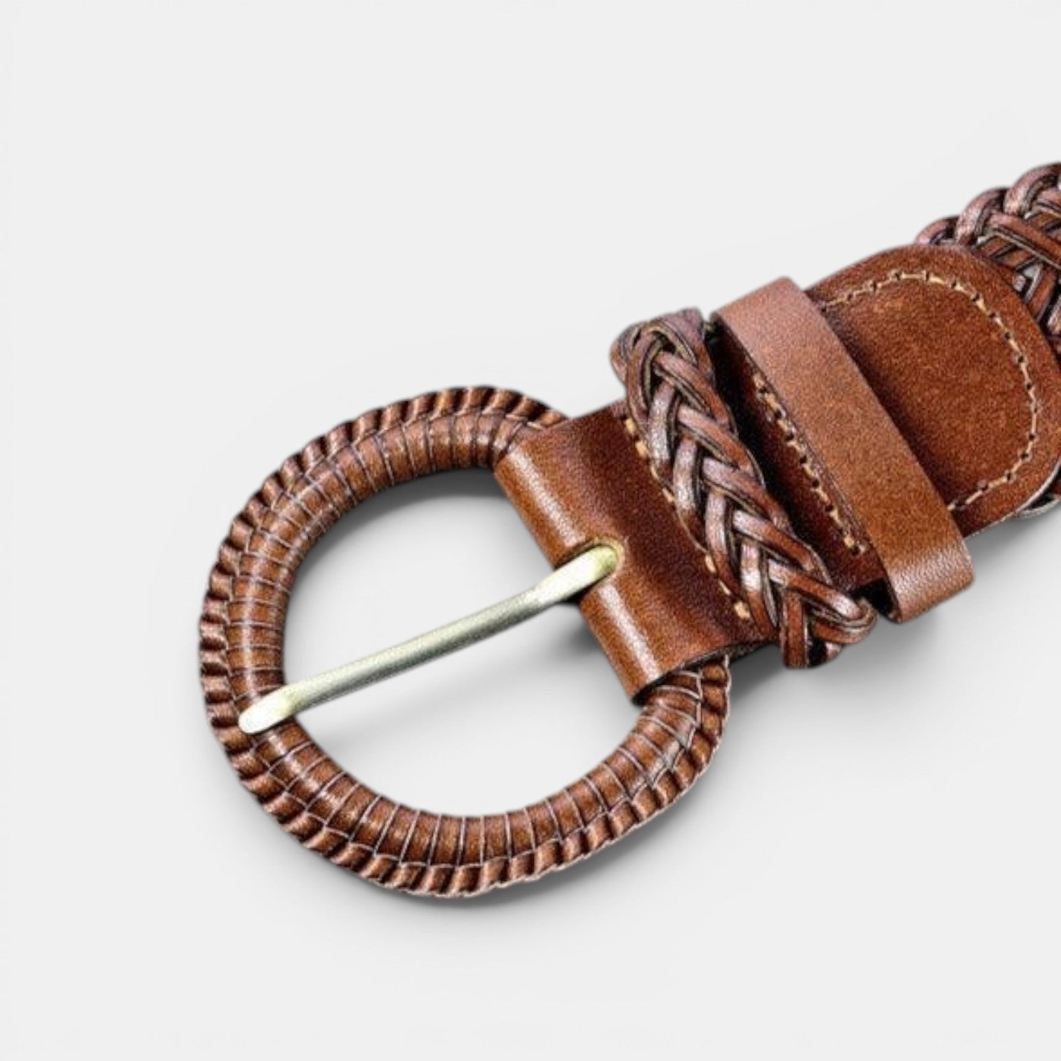 Ceinture Cuir Tressée Femme Boucle Arrondie Marron | Norvex
