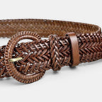 Ceinture Cuir Tressée Femme Boucle Arrondie Marron | Norvex