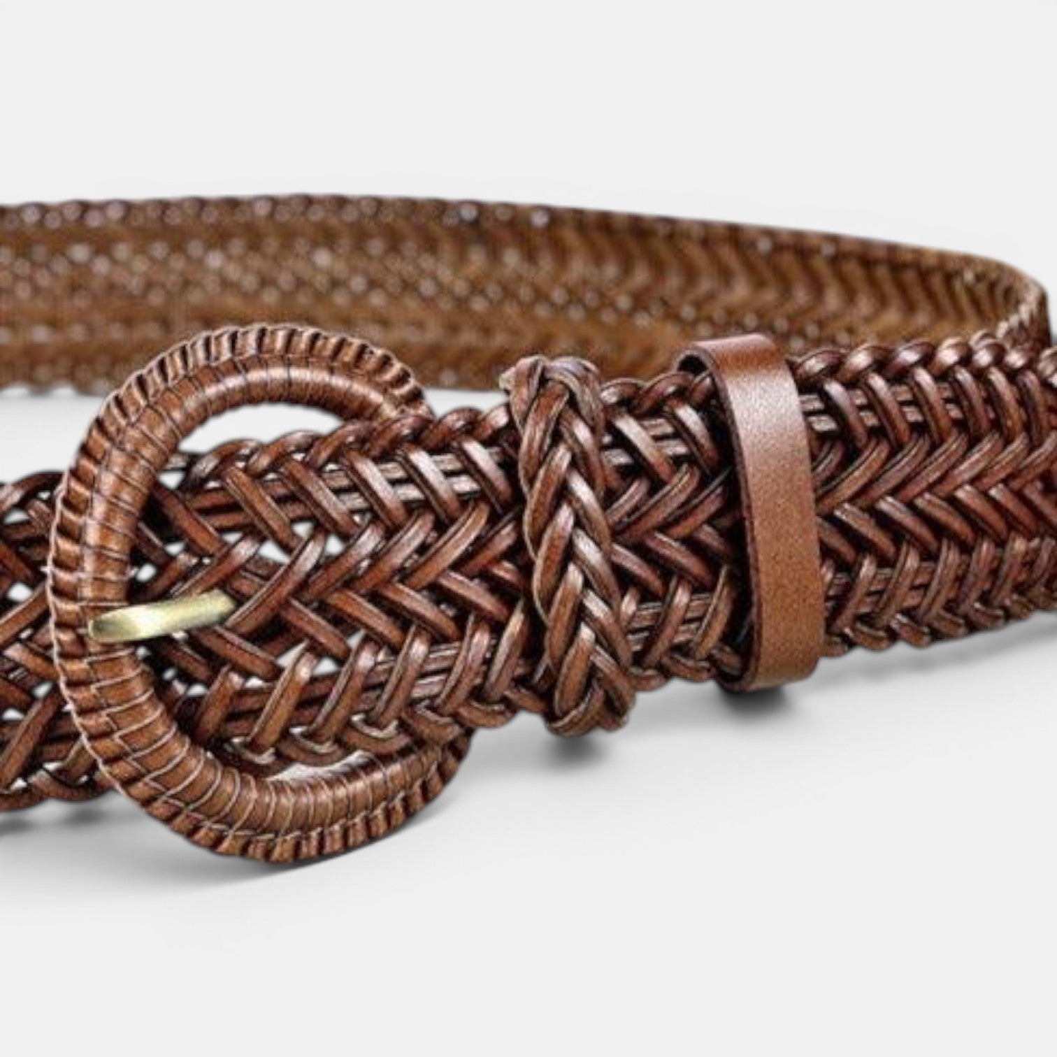 Ceinture Cuir Tressée Femme Boucle Arrondie Marron | Norvex