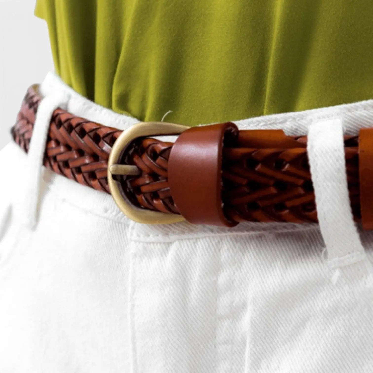 Ceinture Cuir Tressé Femme Bohème Boucle Ardillon Dorée | Tolvex La Maison de la Ceinture