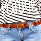 Ceinture Cuir Tressée Femme Boucle Arrondie Bordeaux | Velmara