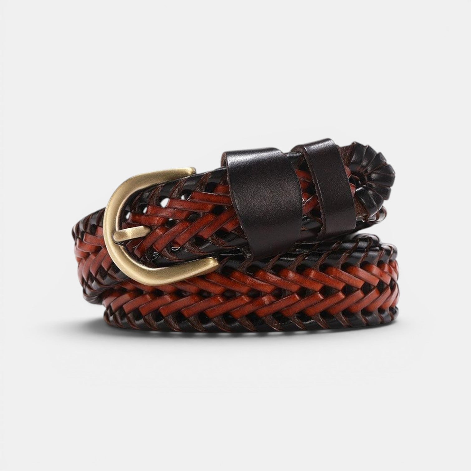 Ceinture Cuir Tressée Femme Boucle Arrondie Bordeaux | Velmara