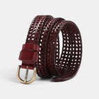 Ceinture Cuir Tressée Femme Boucle Arrondie Bordeaux | Velmara