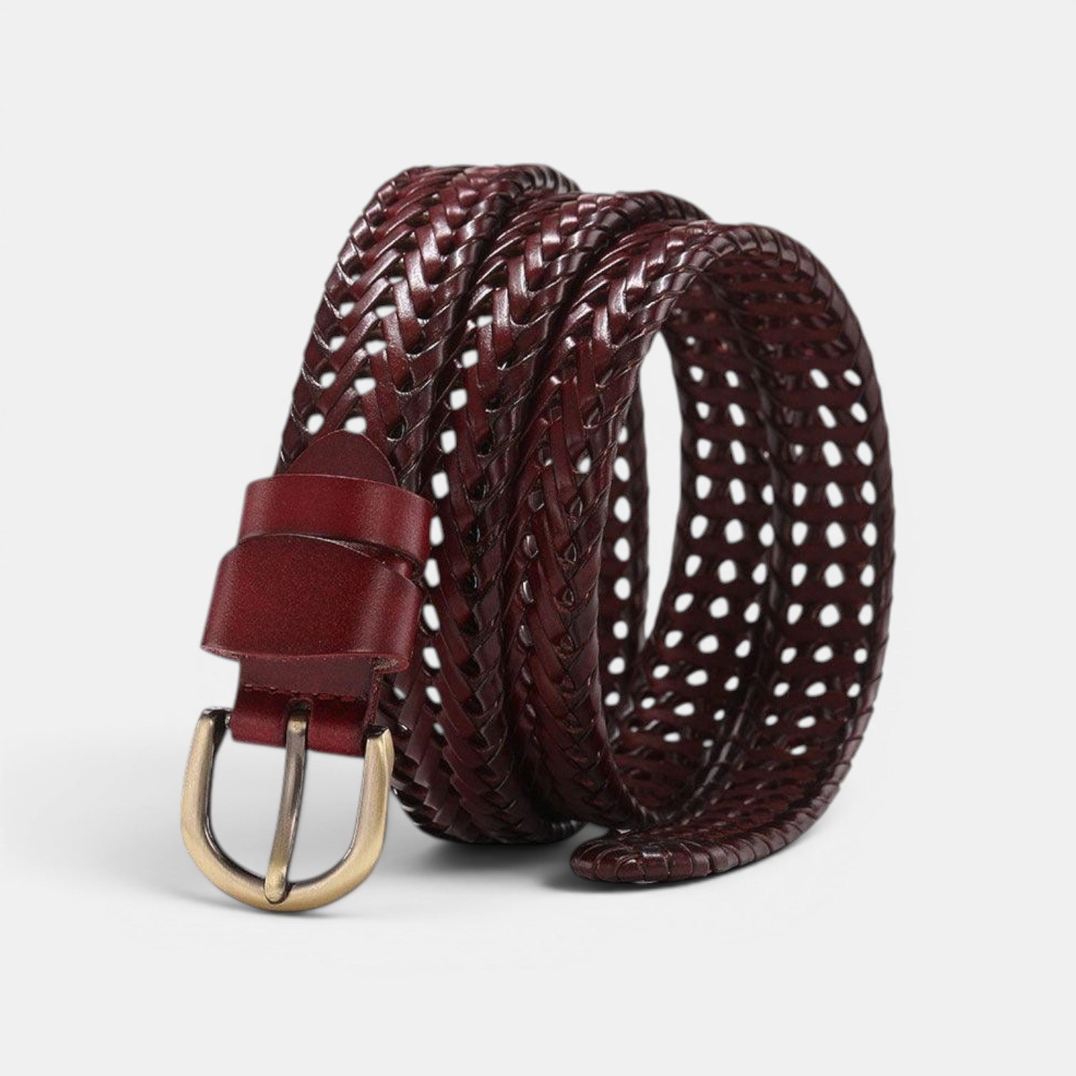 Ceinture Cuir Tressée Femme Boucle Arrondie Bordeaux | Velmara