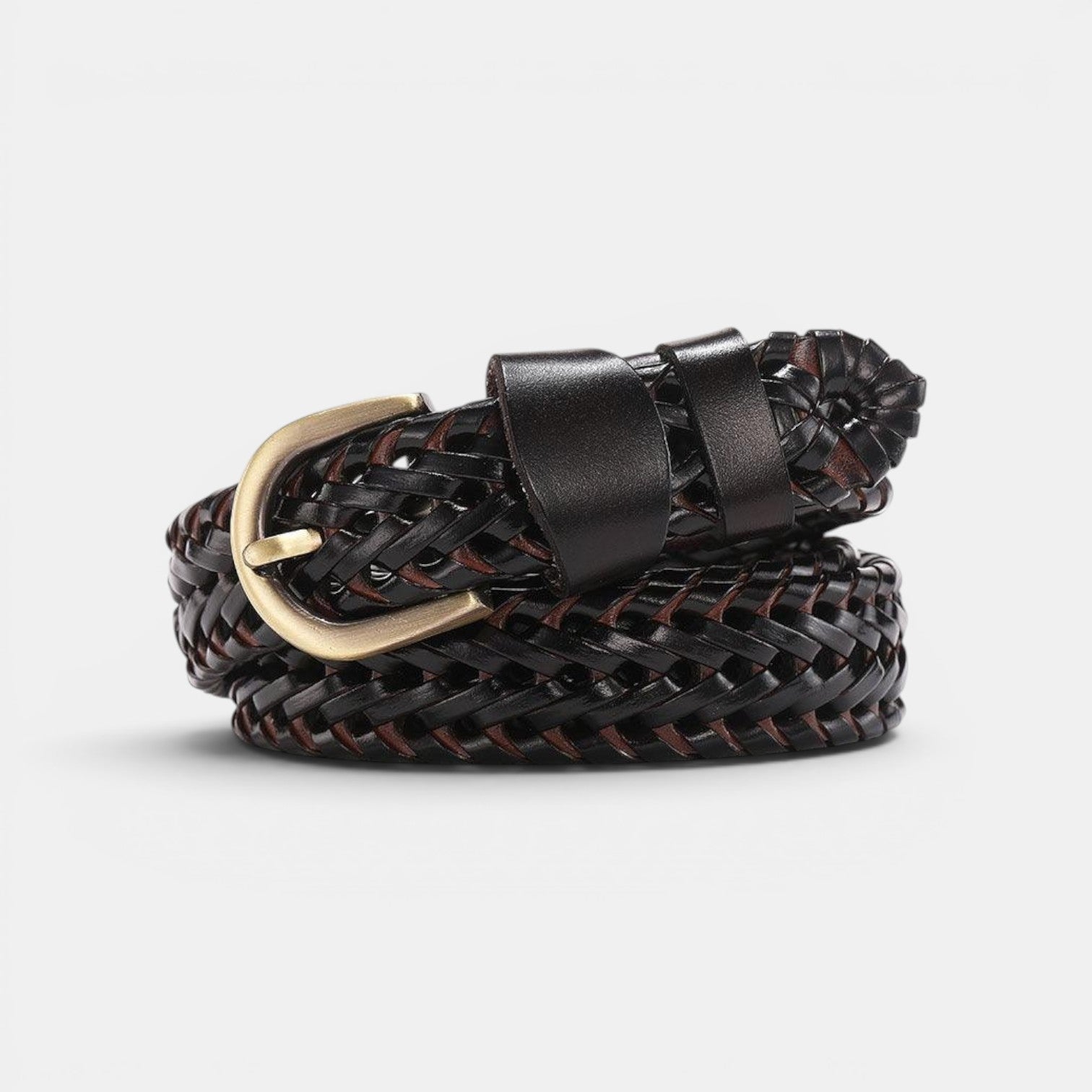 Ceinture Cuir Tressée Femme Boucle Arrondie Bordeaux | Velmara