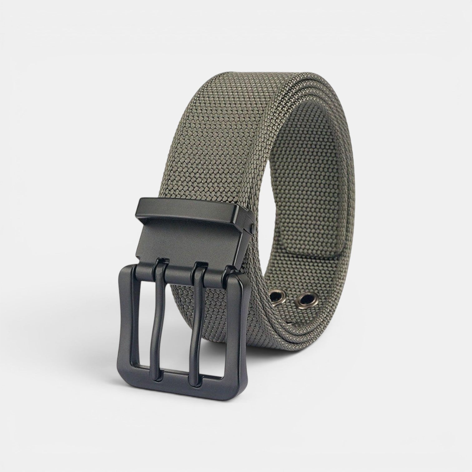 Ceinture Toile Nylon Homme Double Ardillon Noire | Kravden