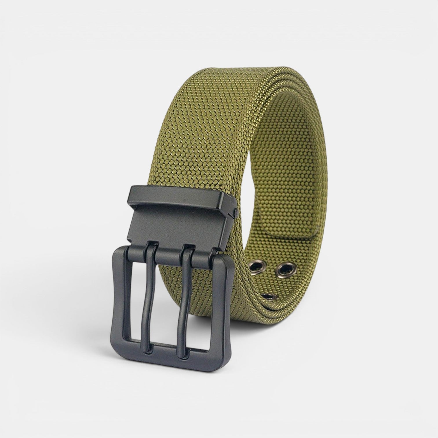 Ceinture Toile Nylon Homme Double Ardillon Noire | Kravden