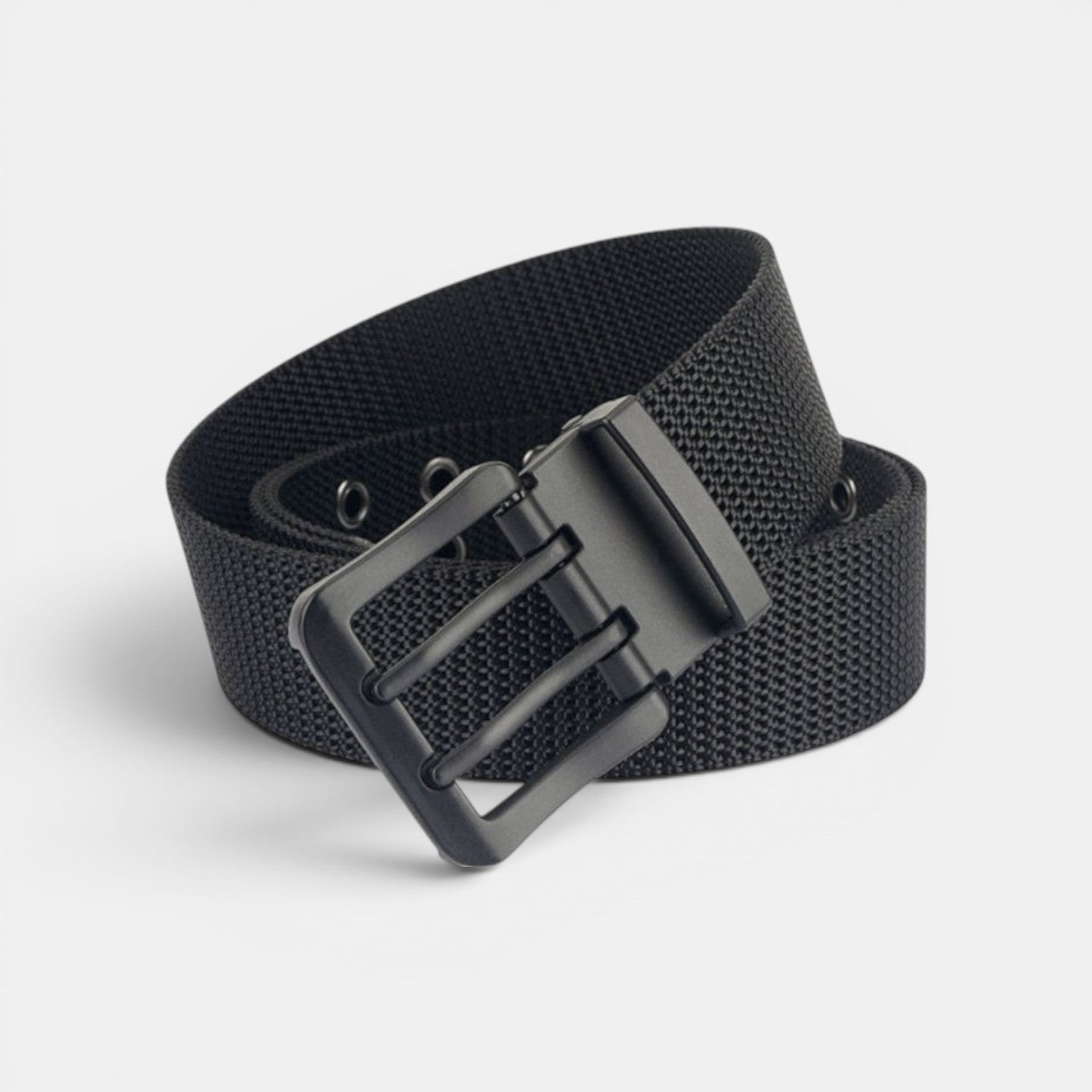 Ceinture Toile Nylon Homme Double Ardillon Noire | Kravden