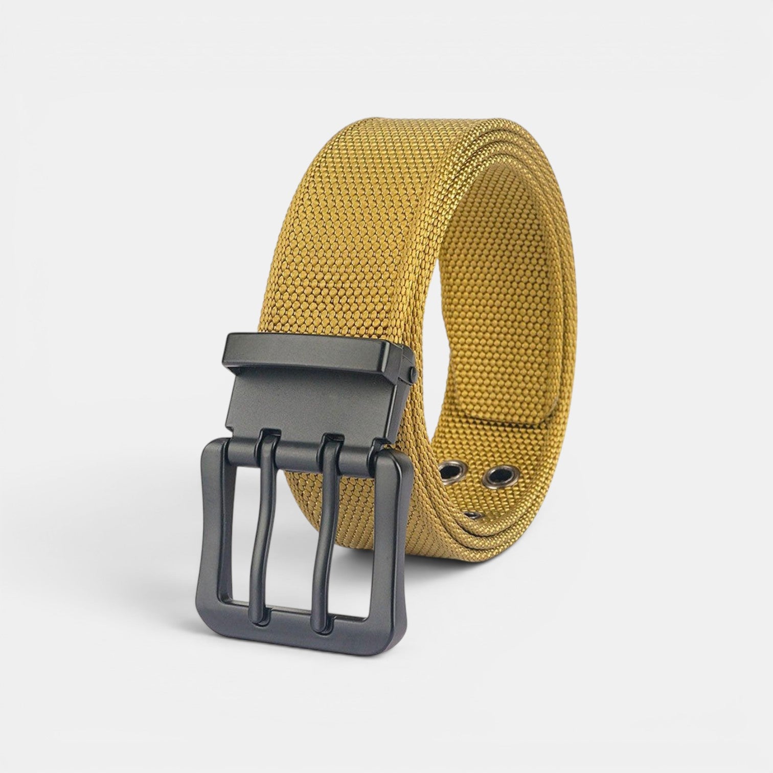 Ceinture Toile Nylon Homme Double Ardillon Noire | Kravden