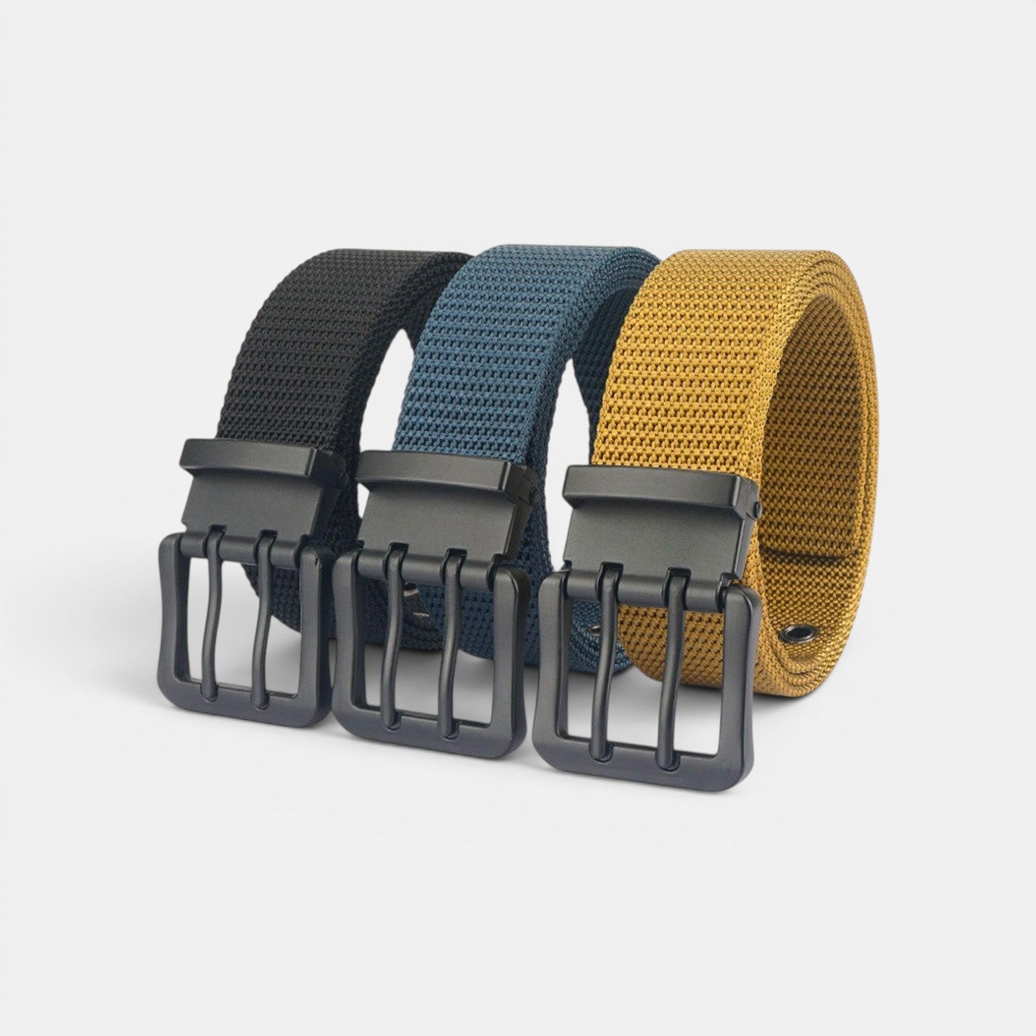 Ceinture Toile Nylon Homme Double Ardillon Noire | Kravden