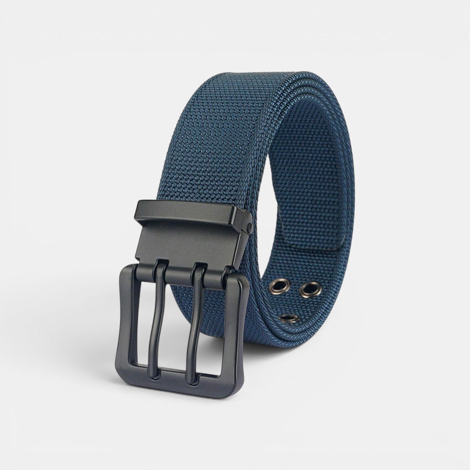 Ceinture Toile Nylon Homme Double Ardillon Noire | Kravden