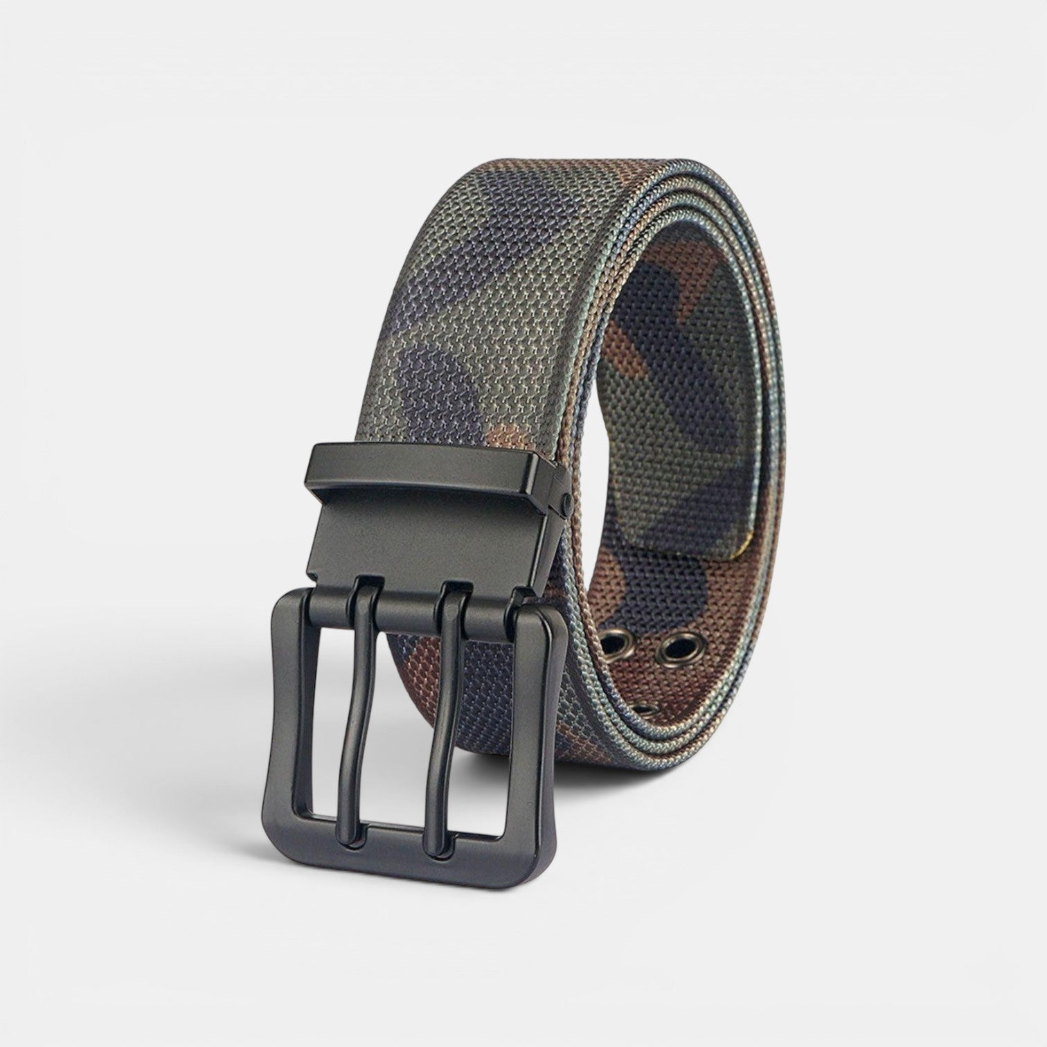 Ceinture Toile Nylon Homme Double Ardillon Noire | Kravden