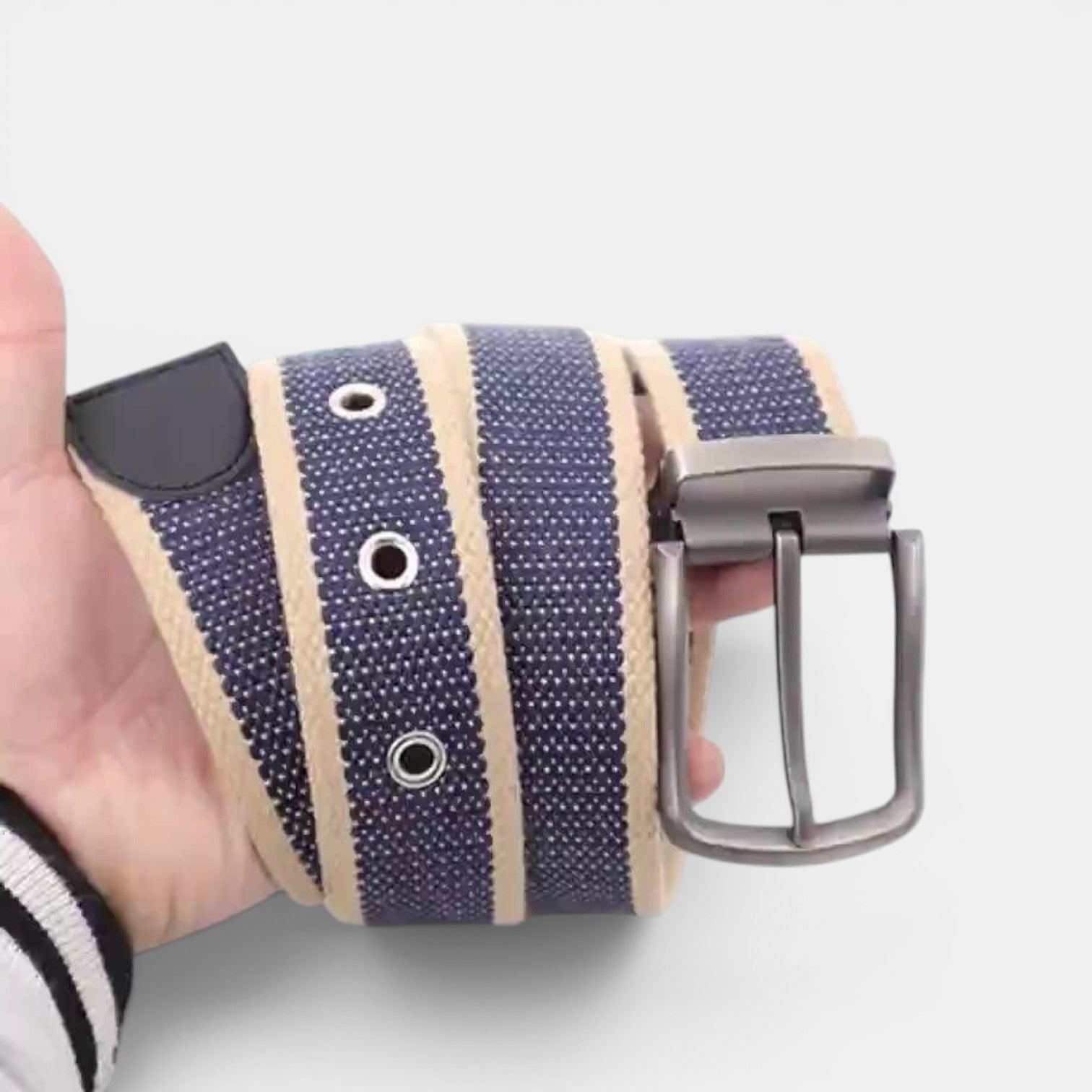 Ceinture Toile Homme Rayée Boucle Ardillon Bleu Marine | Vorkin