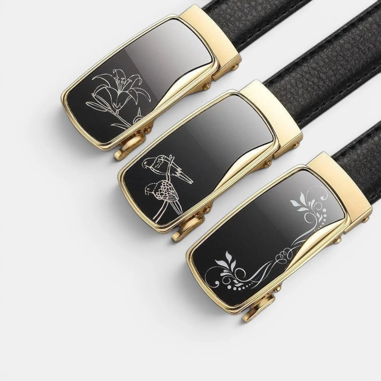 Ceinture Cuir Grainé Femme Automatique Boucle Dorée Décorée | Gilvex La Maison de la Ceinture