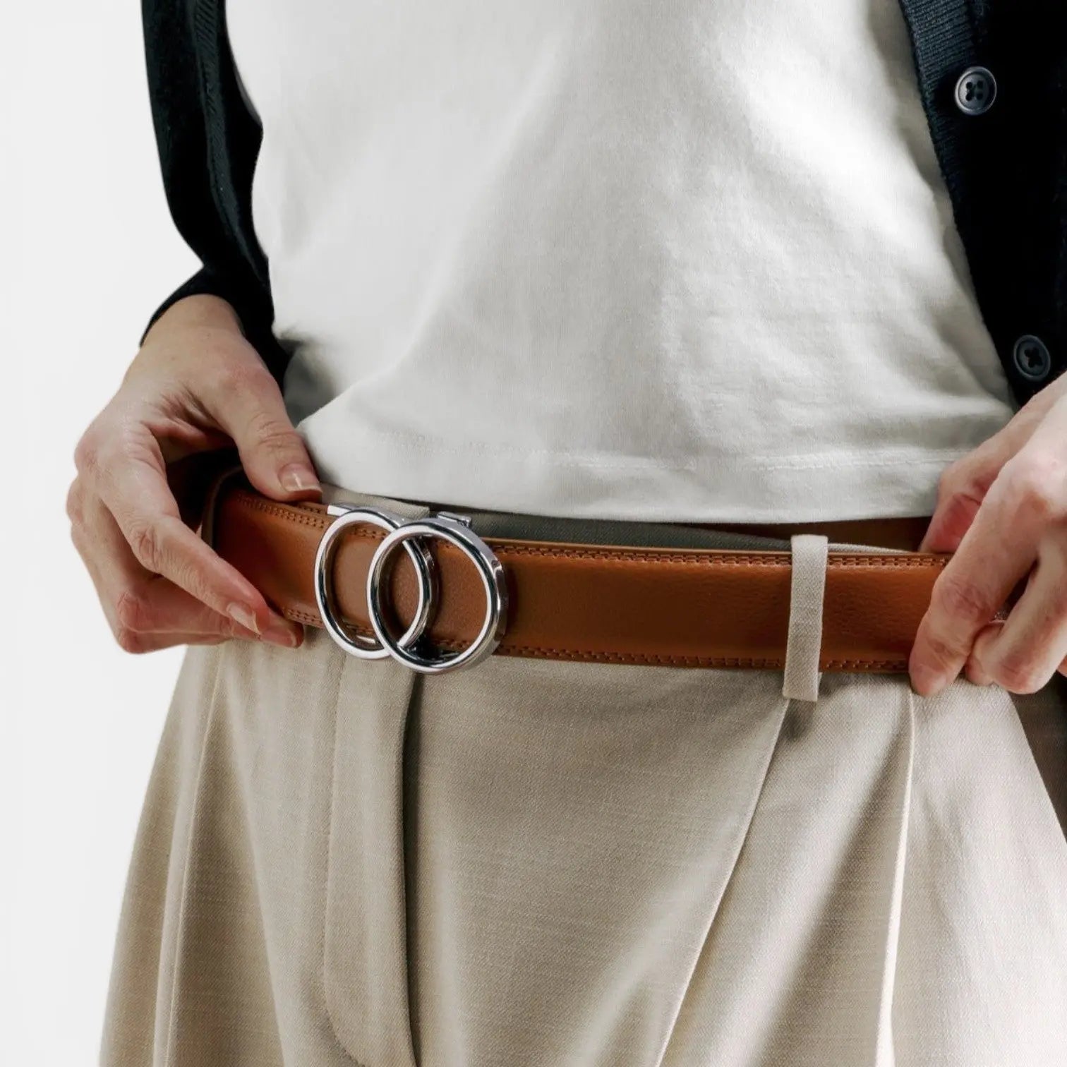 Ceinture Cuir Grainé Sans Trou Boucle Automatique Femme | Ornav La Maison de la Ceinture