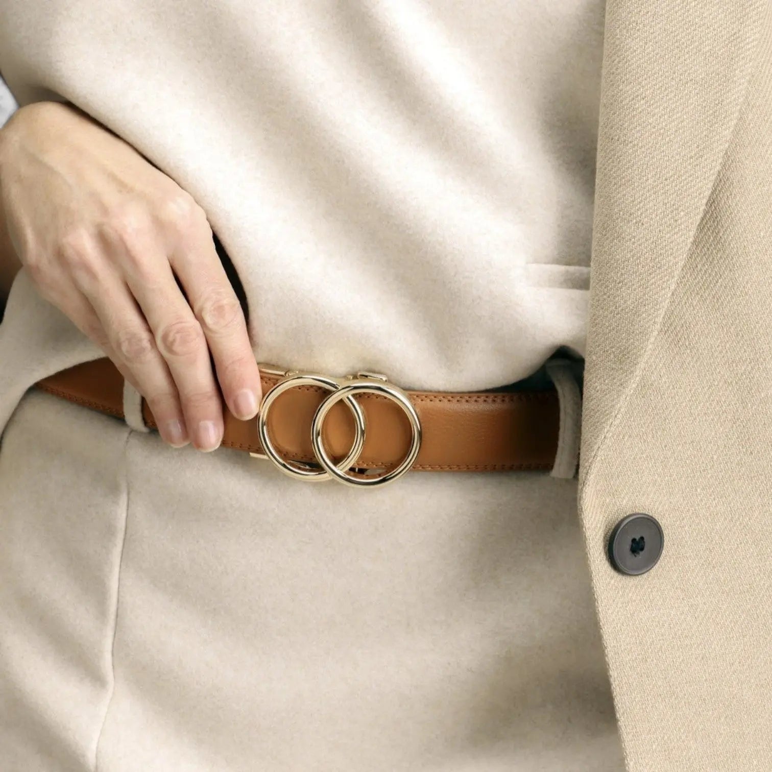 Ceinture Cuir Grainé Sans Trou Boucle Automatique Femme | Ornav La Maison de la Ceinture