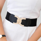 Ceinture Élastique Large Femme Taille Haute Boucle Ronde Dorée | Melvax La Maison de la Ceinture