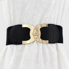 Ceinture Élastique Large Femme Taille Haute Boucle Ronde Dorée | Melvax La Maison de la Ceinture