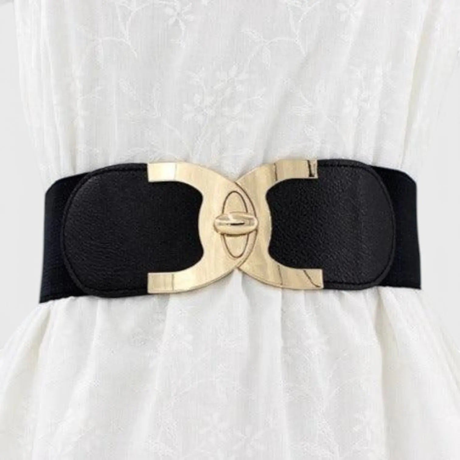 Ceinture Élastique Large Femme Taille Haute Boucle Ronde Dorée | Melvax La Maison de la Ceinture